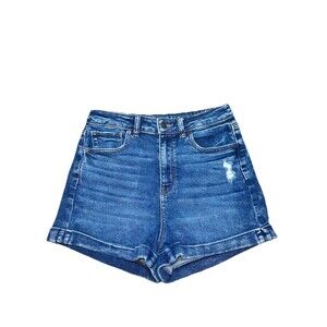 American Eagle Highest Rise Mom Shorts, Dark Wash, Size 4, Stretch Denim